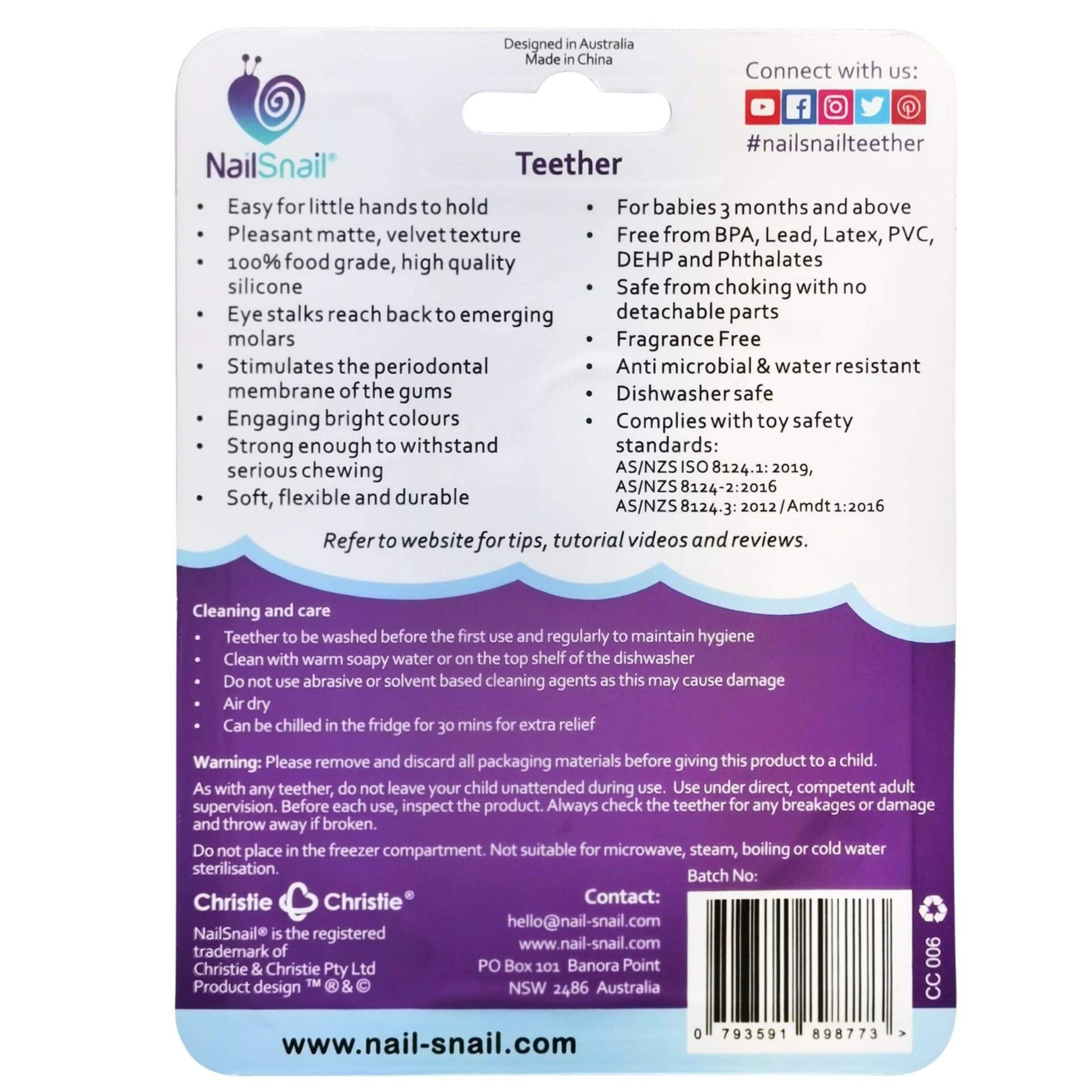 Nail Snail Pastel Teether Packaging Back